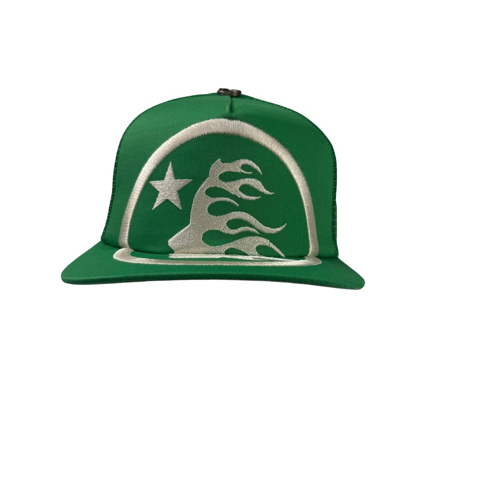 Hellstar Green Silver Flame Star Trucker Hat Snapback Mesh Cap Path To Paradise